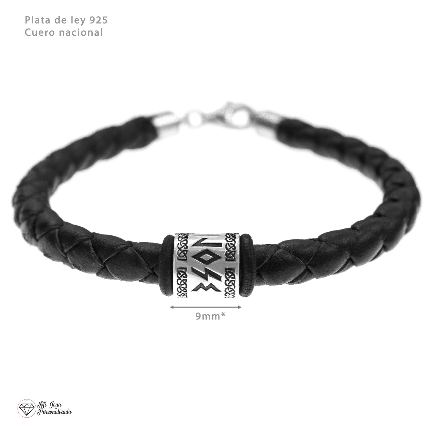 Bracelet homme en cuir avec charm argent 925 à graver
