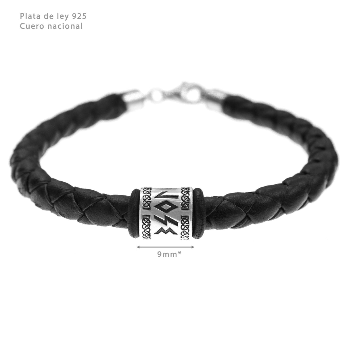 Bracelet Homme Cuir, charm argent 925 gravé