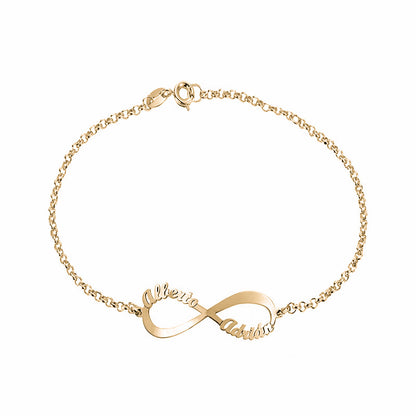 Bracelet Infini Argent et Plaqué Or, Design Deux Noms