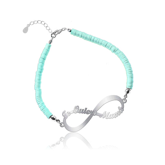 Bracelet Infini 'Je t'aime Maman' Argent et Argile Polymère