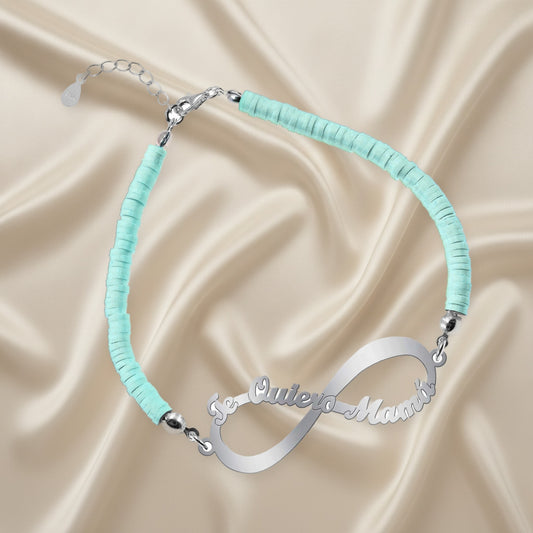 Bracelet Infini 'Je t'aime Maman' Argent et Argile Polymère