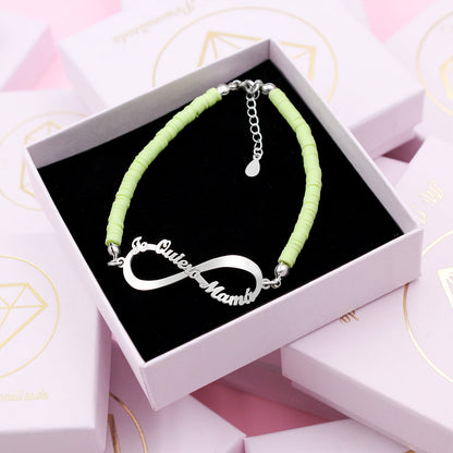 Bracelet Infini 'Je t'aime Maman' Argent et Argile Polymère