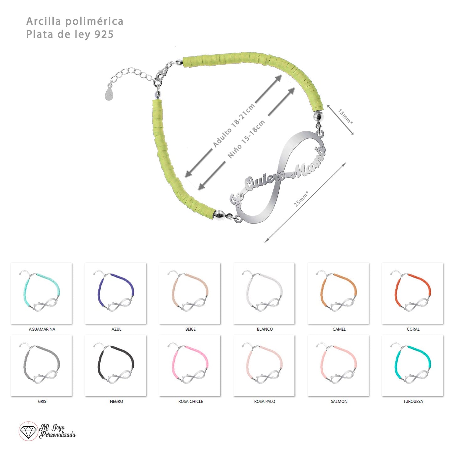 Bracelet Infini 'Je t'aime Maman' Argent et Argile Polymère