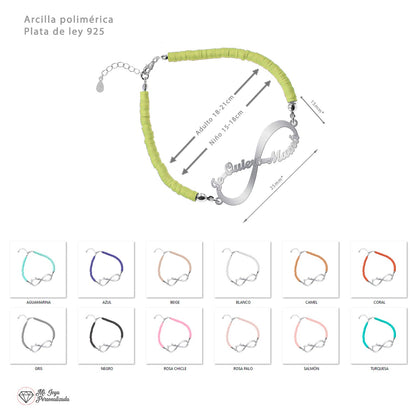 Bracelet Infini 'Je t'aime Maman' Argent et Argile Polymère