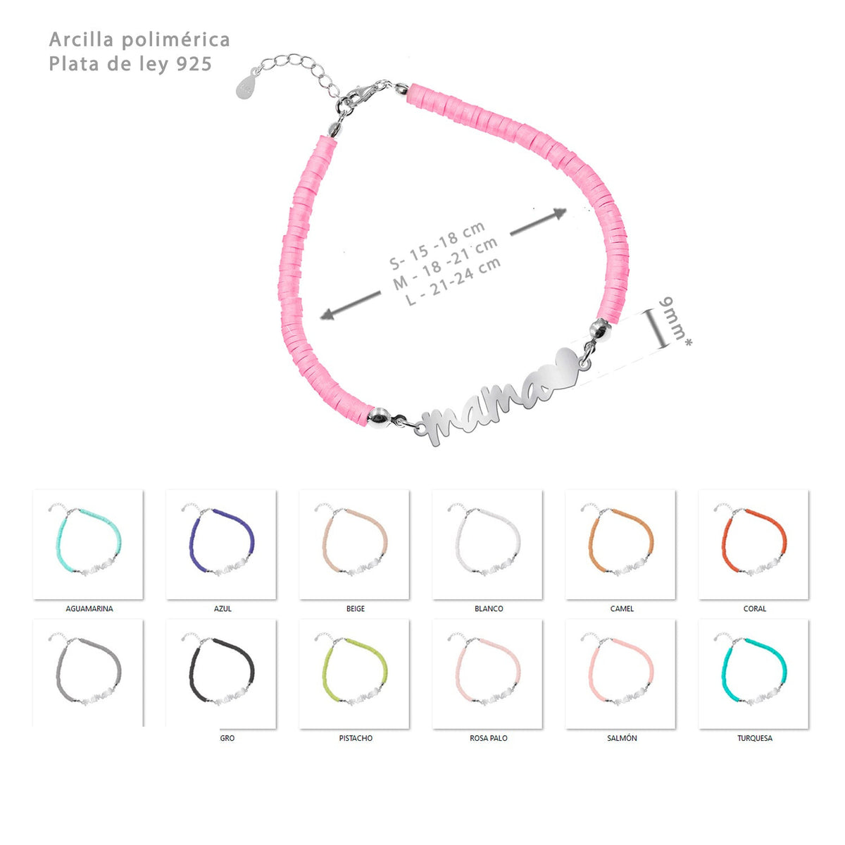 Bracelet Maman en Argent 925 et Argile Polymère