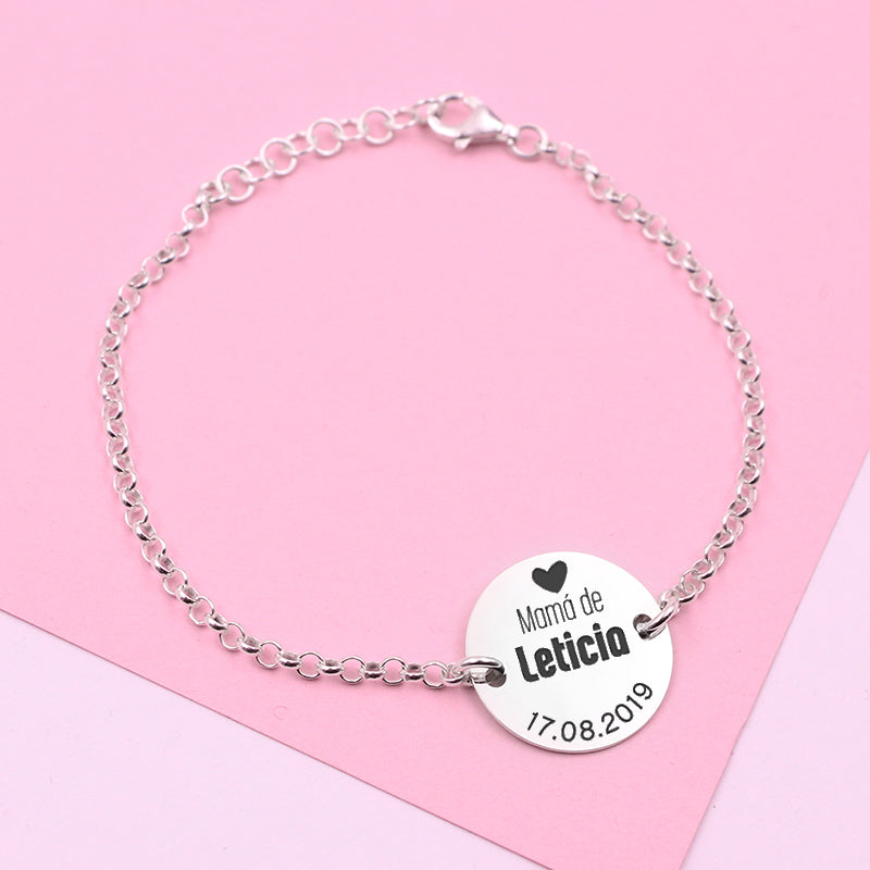 Bracelet Maman personnalisable prénom et date, argent 925