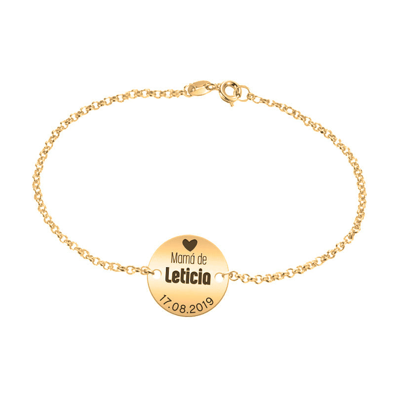 Bracelet Médaille Gravée Prénom et Date - Plaqué Or