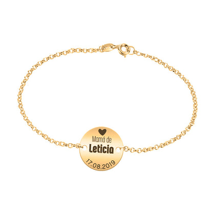 Bracelet Médaille Gravée Prénom et Date - Plaqué Or