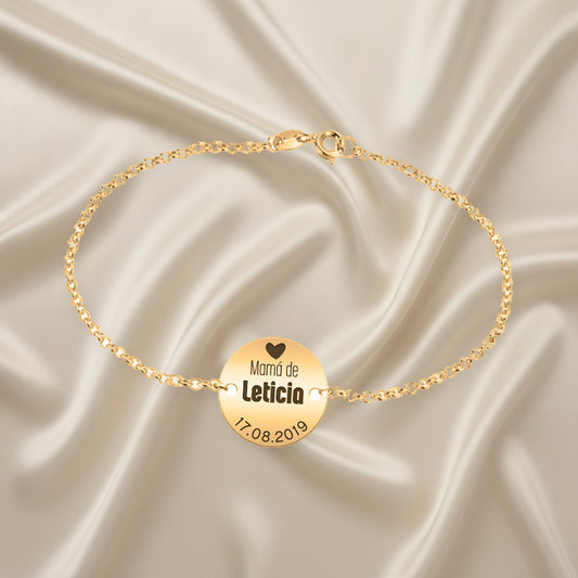 Bracelet Médaille Gravée Prénom et Date - Plaqué Or