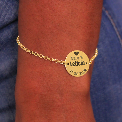 Bracelet Médaille Gravée Prénom et Date - Plaqué Or
