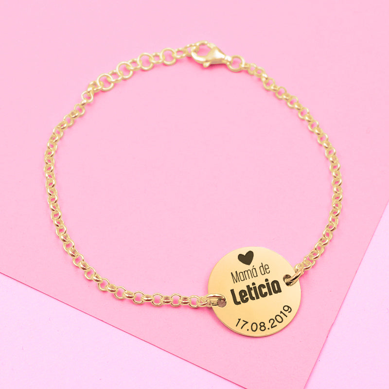 Bracelet Médaille Gravée Prénom et Date - Plaqué Or