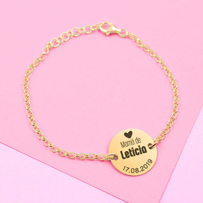 Bracelet Médaille Gravée Prénom et Date - Plaqué Or