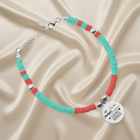 Bracelet Palma personnalisable en argent et perles corail turquoise