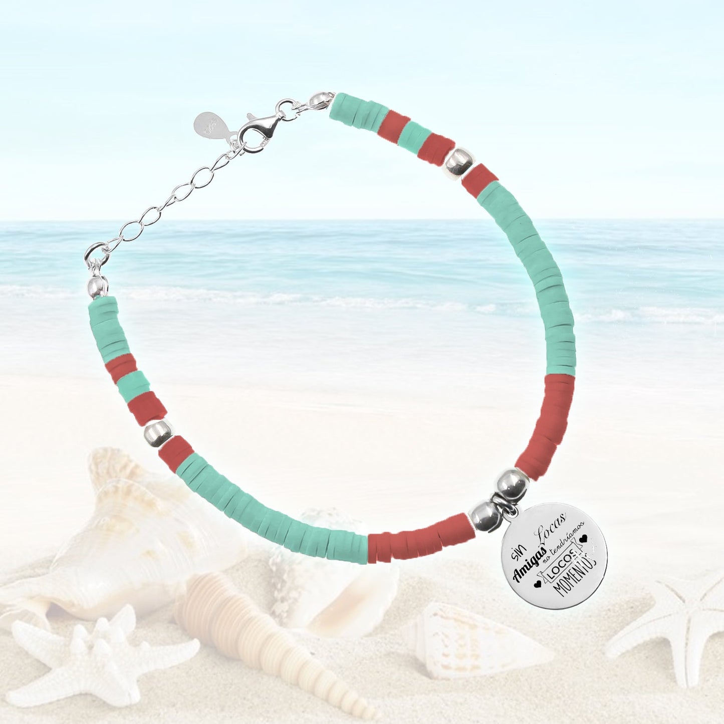 Bracelet Palma personnalisable en argent et perles corail turquoise
