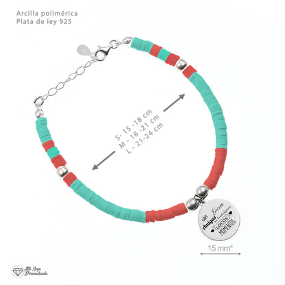 Bracelet Palma personnalisable en argent et perles corail turquoise
