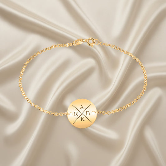 Bracelet personnalisable 4 initiales en argent plaqué or
