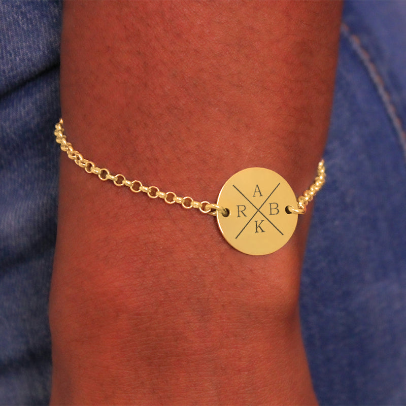 Bracelet personnalisable 4 initiales en argent plaqué or
