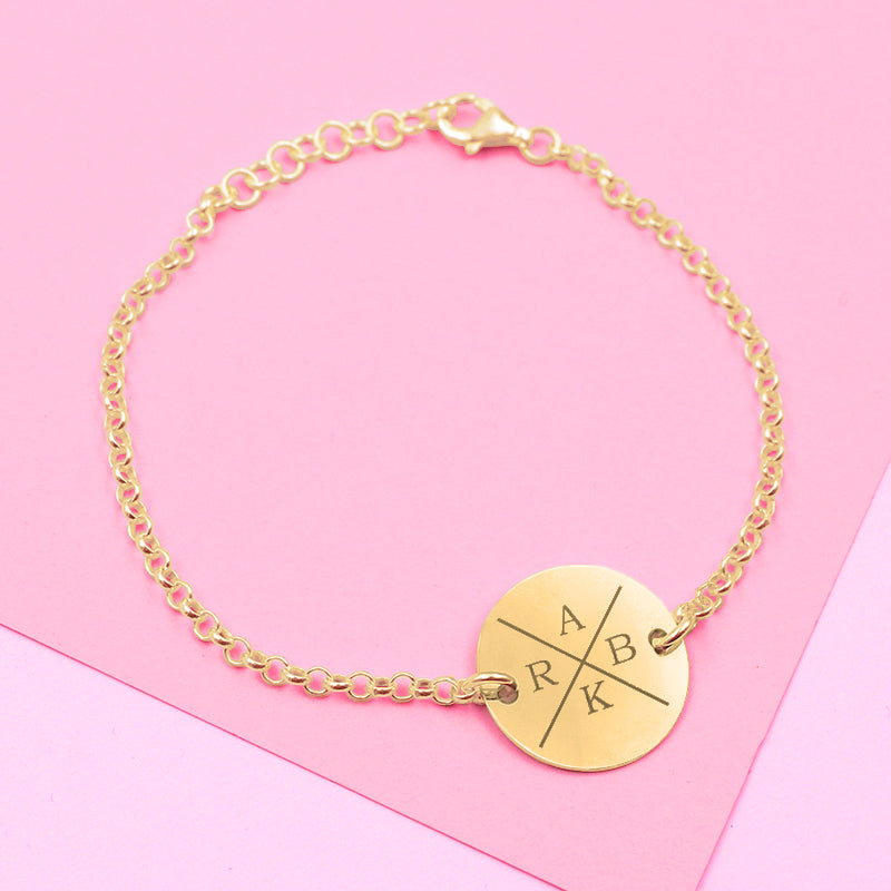 Bracelet personnalisable 4 initiales en argent plaqué or