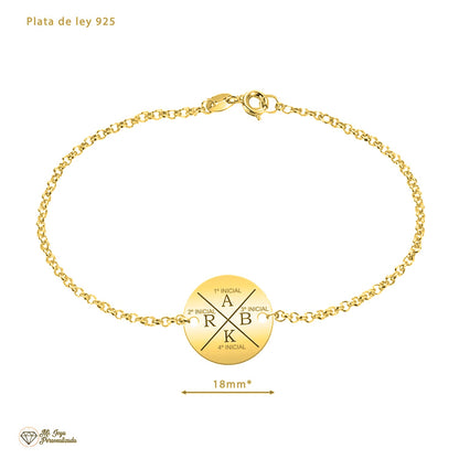 Bracelet personnalisable 4 initiales en argent plaqué or