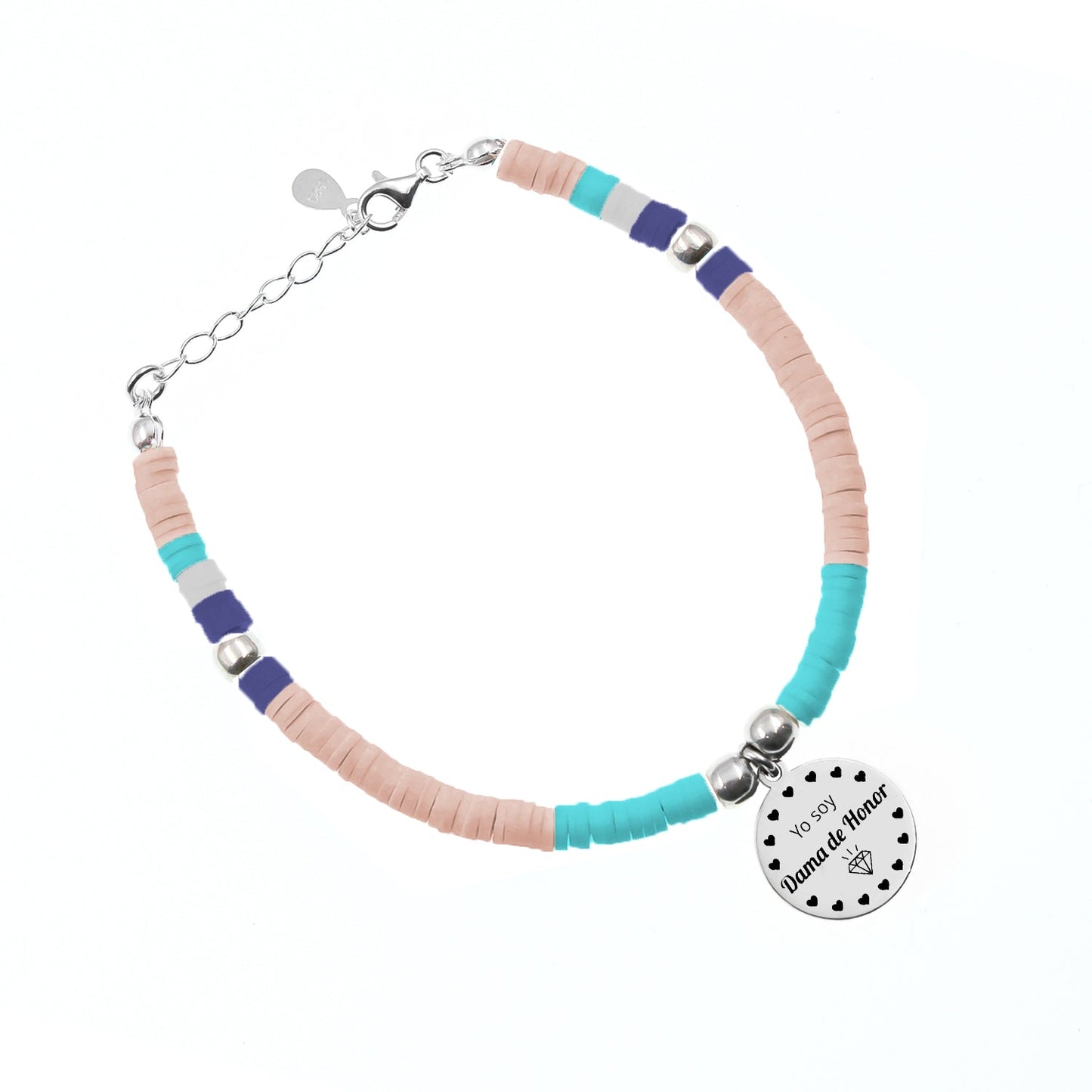 Bracelet personnalisable argent 925 perles saumon et turquoise