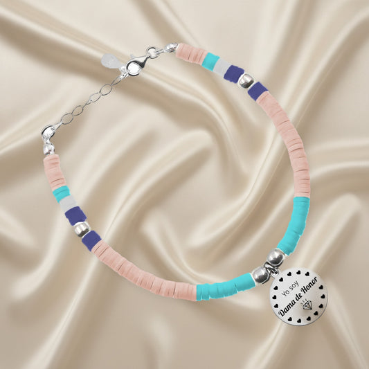 Bracelet personnalisable argent 925 perles saumon et turquoise