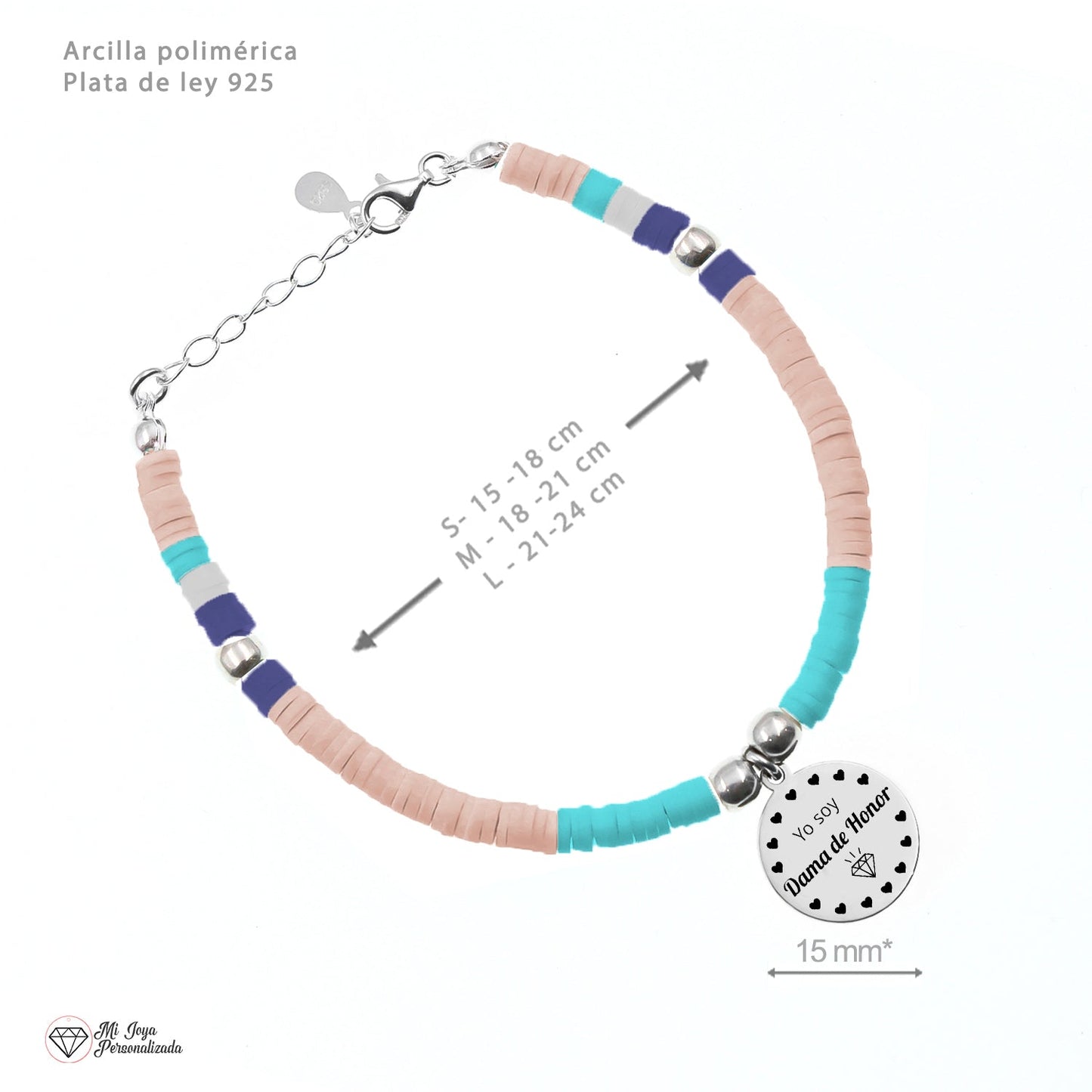 Bracelet personnalisable argent 925 perles saumon et turquoise
