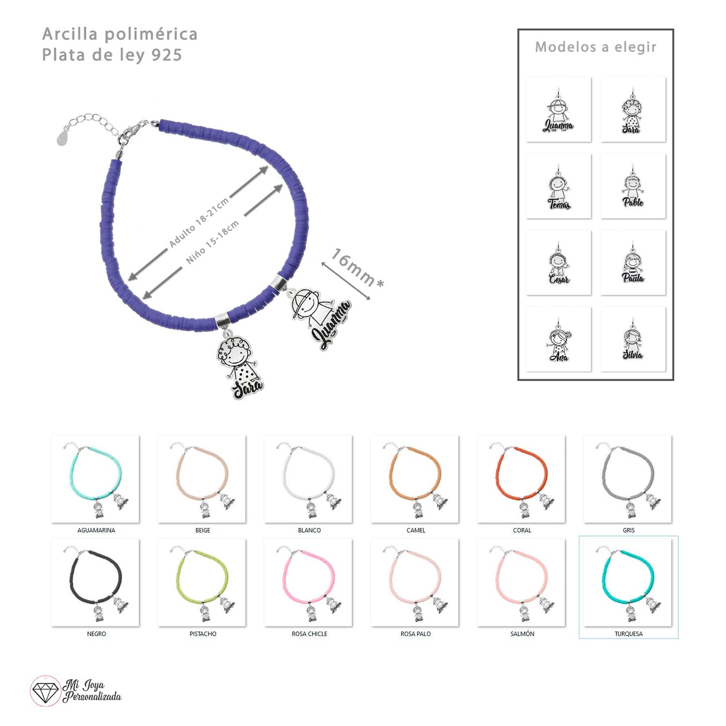 Bracelet personnalisable argent et argile polymère enfants