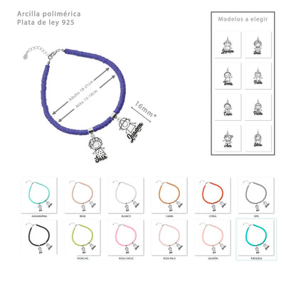 Bracelet Maman, médaille argent et prénoms des enfants, argile polymère