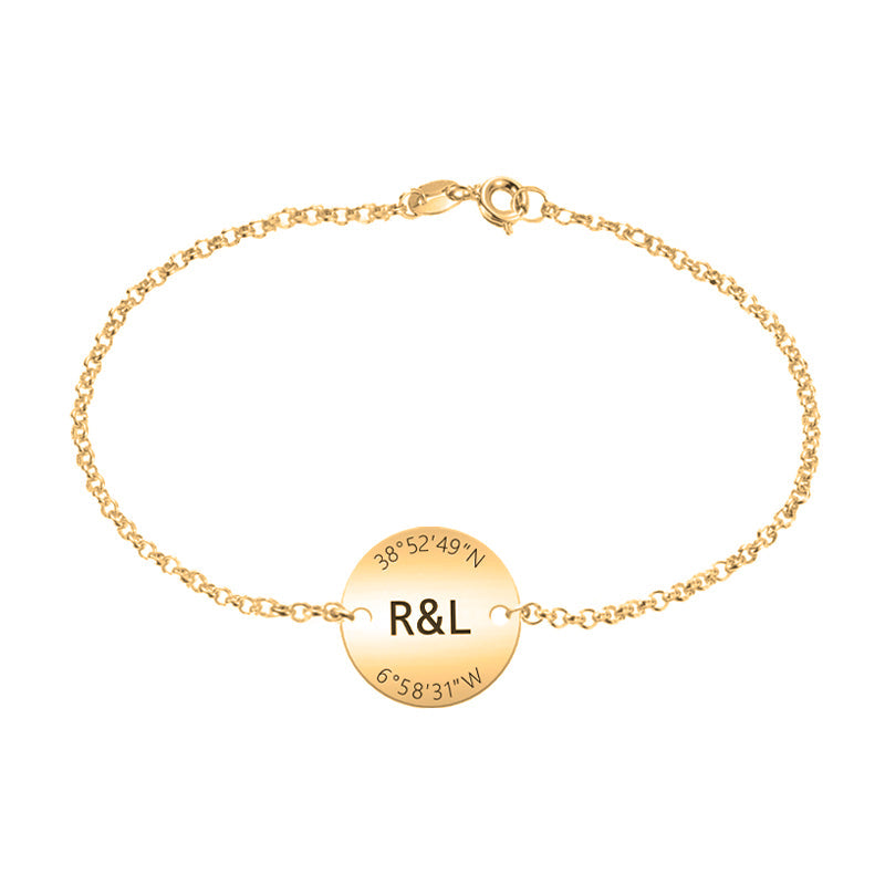 Bracelet personnalisable coordonnées en argent plaqué or