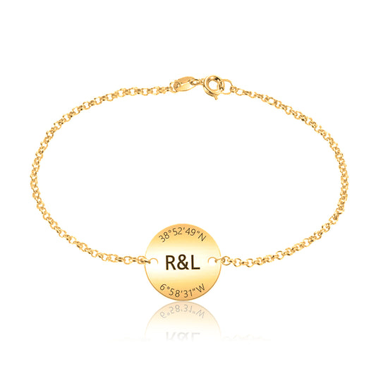Bracelet personnalisable coordonnées en argent plaqué or