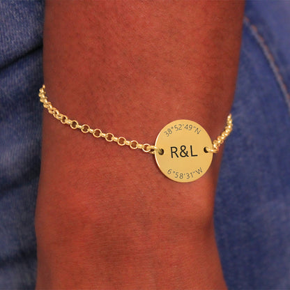 Bracelet personnalisable coordonnées en argent plaqué or