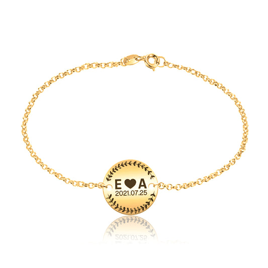 Bracelet personnalisable date et initiale en argent plaqué or
