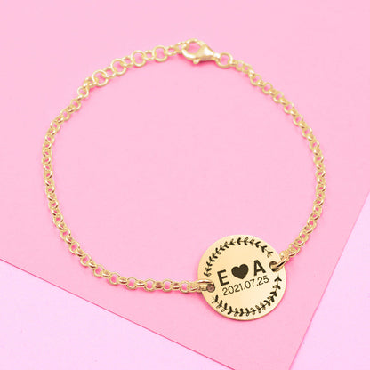 Bracelet personnalisable date et initiale en argent plaqué or