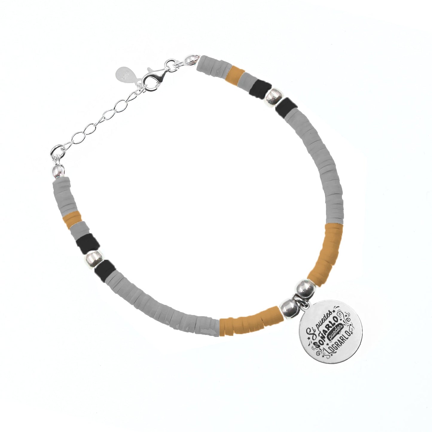 Bracelet personnalisable médaille argent 925 et perles