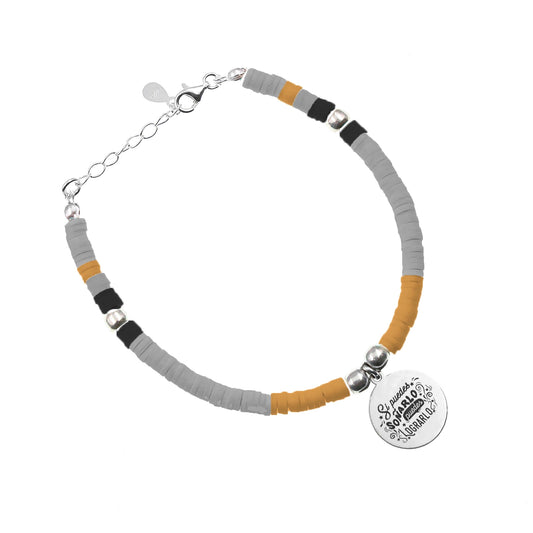 Bracelet personnalisable médaille argent 925 et perles