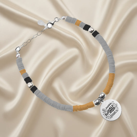 Bracelet personnalisable médaille argent 925 et perles
