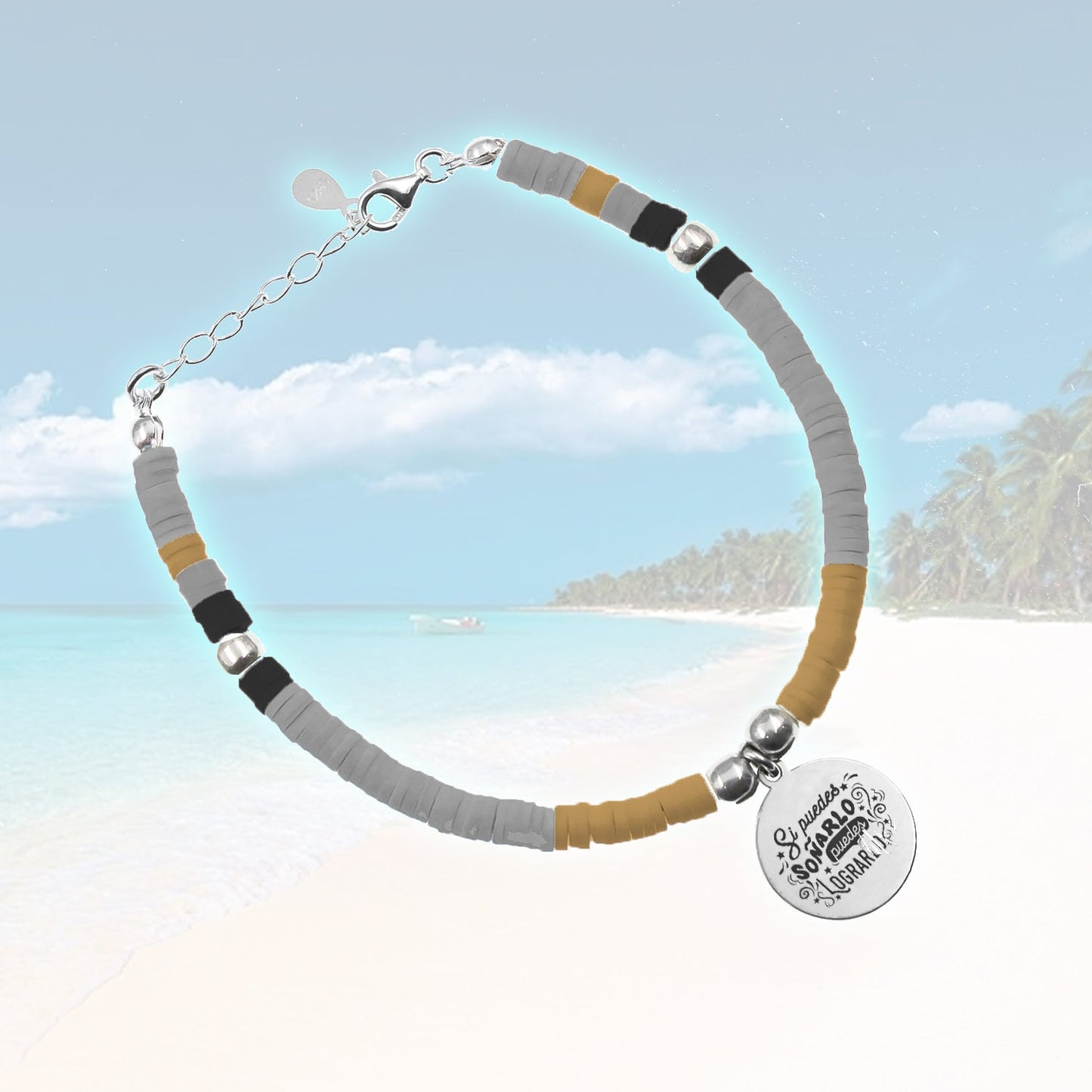 Bracelet personnalisable médaille argent 925 et perles