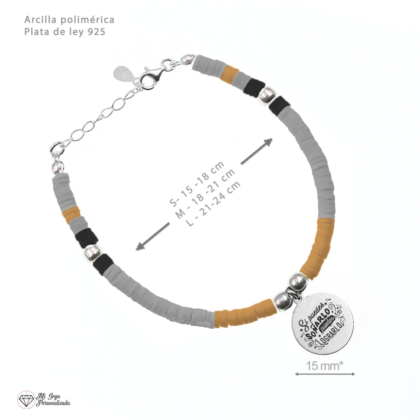 Bracelet personnalisable médaille argent 925 et perles