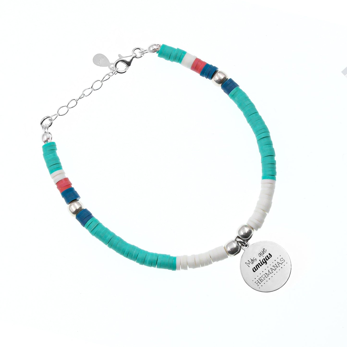 Bracelet personnalisable perles colorées et médaille en argent
