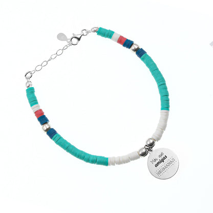 Bracelet personnalisable perles colorées et médaille en argent
