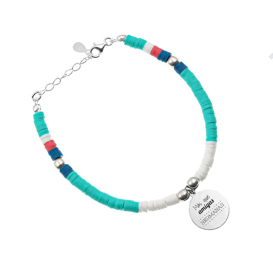 Bracelet personnalisable perles colorées et médaille en argent