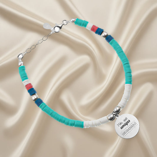 Bracelet personnalisable perles colorées et médaille en argent