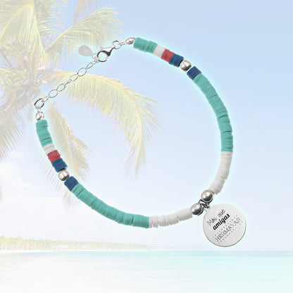 Bracelet personnalisable perles colorées et médaille en argent