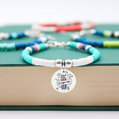 Bracelet personnalisable perles colorées et médaille en argent