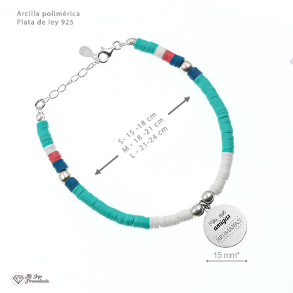 Bracelet personnalisable perles colorées et médaille en argent