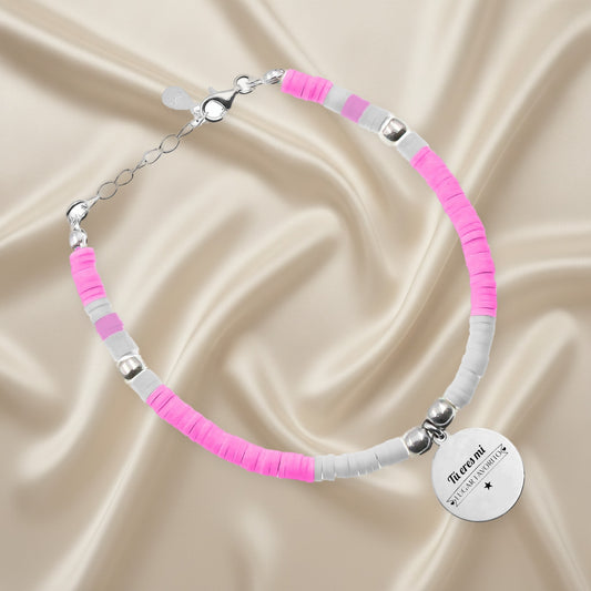 Bracelet personnalisable perles roses et blanches