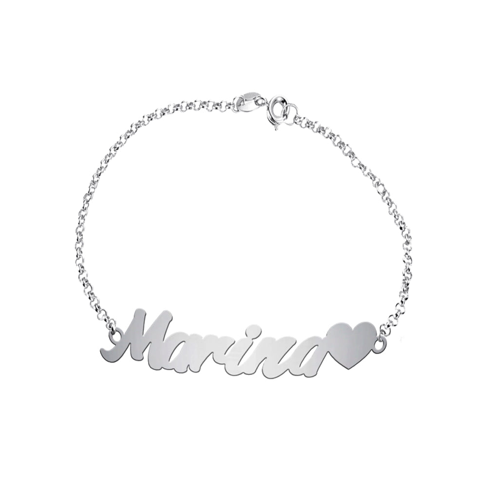 Bracelet personnalisable prénom et cœur en argent massif