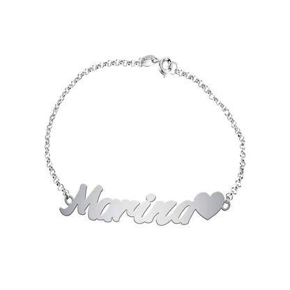 Bracelet personnalisable prénom et cœur en argent massif