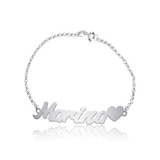 Bracelet personnalisable prénom et cœur en argent massif