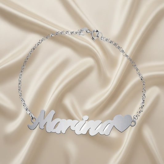 Bracelet personnalisable prénom et cœur en argent massif